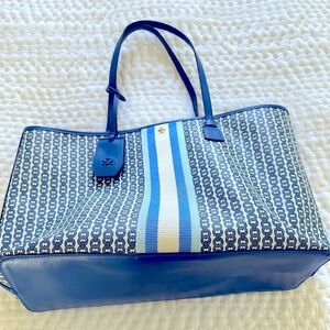 NWOT Tory Burch Large Blue Gemini Tote , barely used ! Today only !